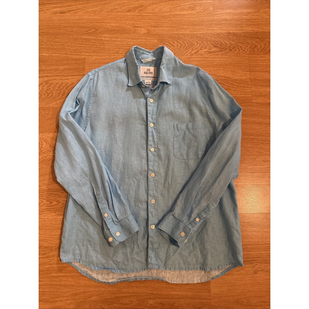 28 Palms 100% Linen Shirt Mens Blue Large Standard Fit Long Sleeve Casual Preppy